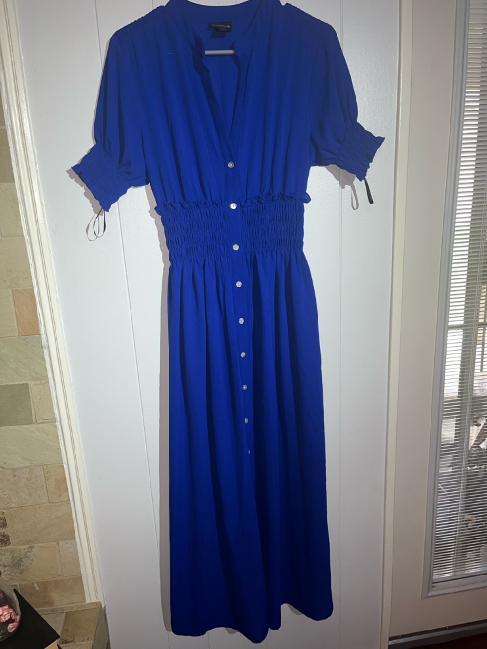 Enfocus Studio Royal Blue Button-Front Smocked-Waist Maxi Dress